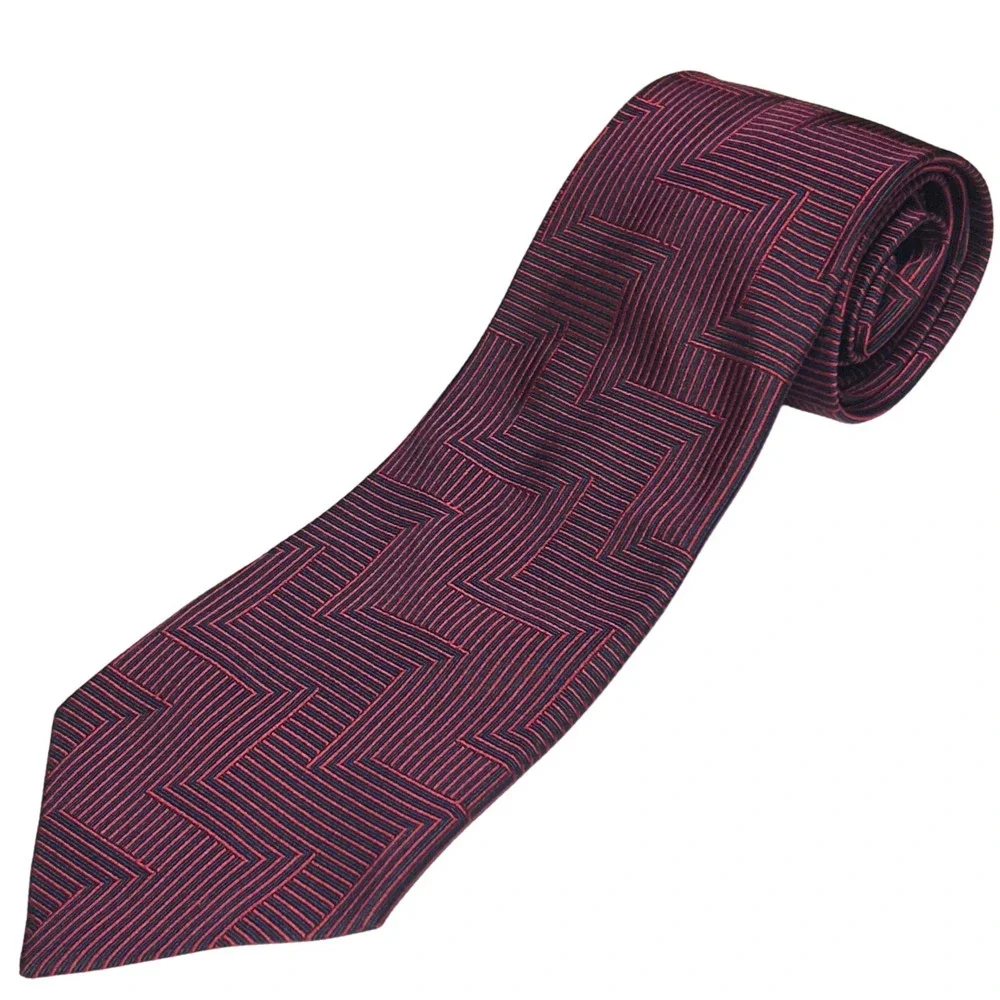 Polo Ralph Lauren Mens Silk Tie Blue Red Geometric Maze Pattern USA Made 4